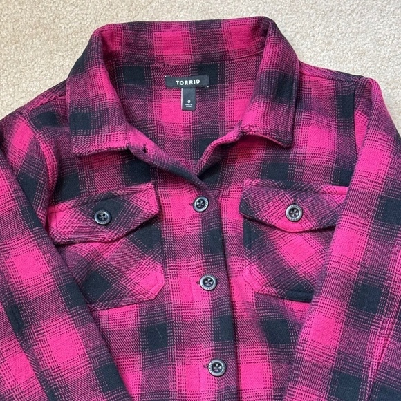 Torrid Shacket Barn Coat Checked Pink Plaid Button Front Heavyweight Cotton Sz 0 - Picture 6 of 16